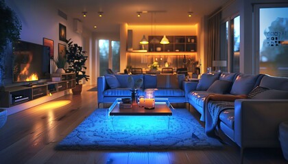 Fototapeta premium Context-Aware Home Automation, context-aware home automation with an image depicting smart devices reacting to contextual cues such as user location, AI