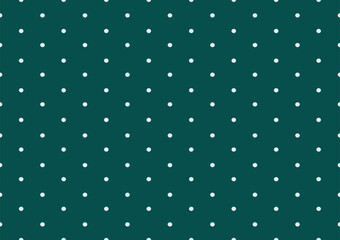 Classic background with white polka dots on a dark green background. Background for postcard design. Seamless pattern with repeating small circles. Pattern for printing on fabric, paper, etc.