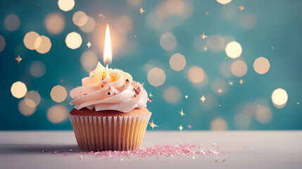 Birthday cake with sparkler candles on light background