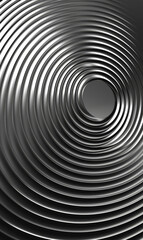 Monochrome metallic spiral creating a hypnotic optical illusion.