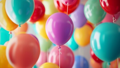 Colorful Birthday Balloons creating a cheerful display, captured with precision by an HD camera, ensuring realistic details in 8k resolution.
