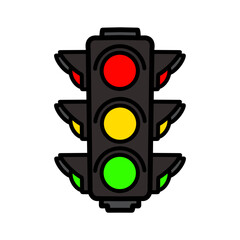 Traffic control light, signal with red, yellow and green color flat icon for apps and websites