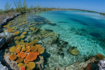 Vibrant Coral Reef Ecosystem in Crystal Clear Shallow Waters