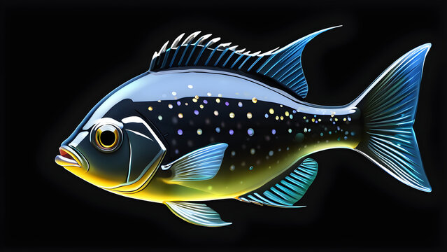 glassy a cartoon archerfish fish on black background