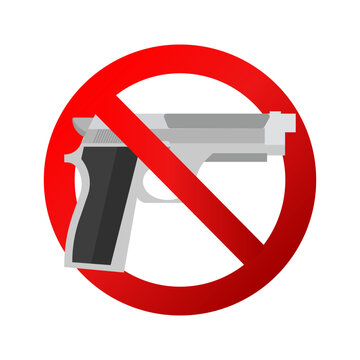 no guns sign with pistol, handgun silhouette, no weapons allowed, vector illustration
