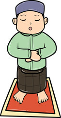 Cartoon of a boy praying on a mat
