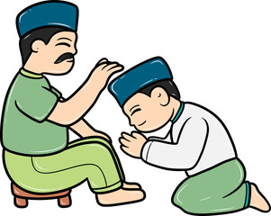 Illustration of a child showing respect to an elder by bowing