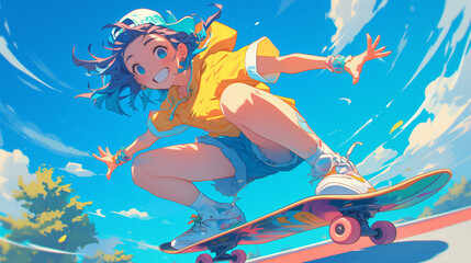 スケボーをする女子