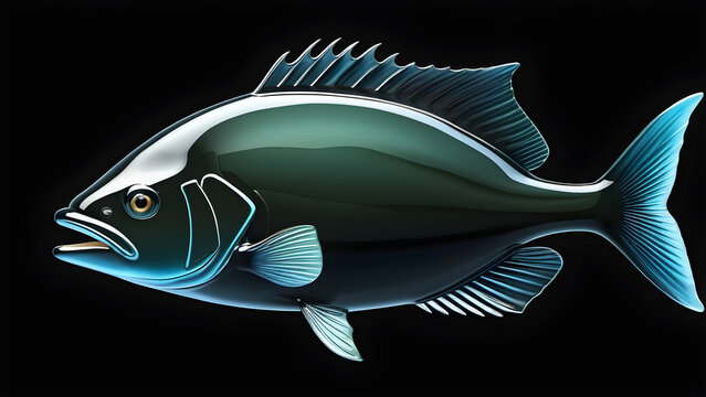 glassy a cartoon character halibut fish on black background