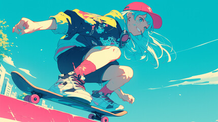 スケボーをする女子