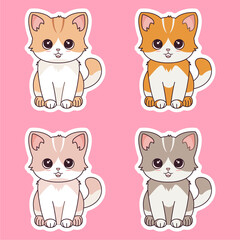 Vector illustration of a sticker pack of cartoon kawii cats, with various cute expressions, perfect for business label stickers, etc