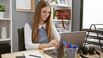 Confident young blonde businesswoman at work, checking the time on her wristwatch in the office. punctuality at play, she's indoor, not a minute late for her meeting!