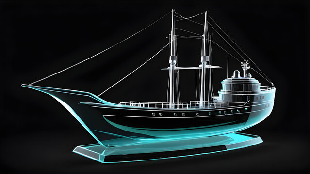 a cartoon  ship on black background. ship. yacht. boat. clip art ship