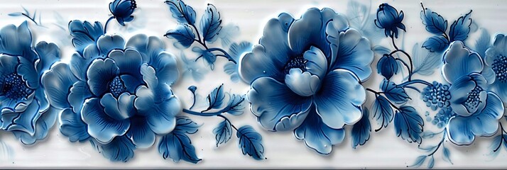 the senses with a blue and white floral porcelain texture - obrazy, fototapety, plakaty