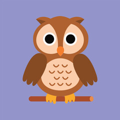 Owl Cartoon Flat style on purple background.vector illustration