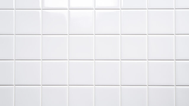 Fototapeta White rectangle mosaic tiles texture background. Classic white metro tile. Long wide picture.