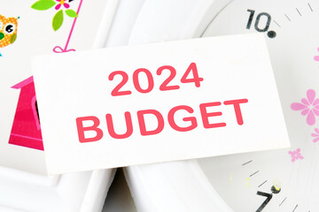 2024 Budget planning and allocation concept. text on a white card