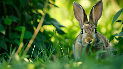rabbit is looking out of the corner of the image in surprise