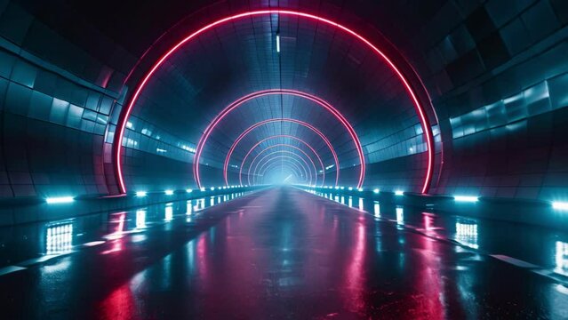 Dark Tunnel With Red Light at End