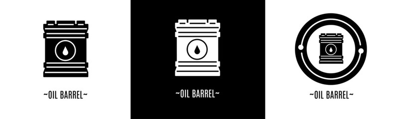 Oil barrel logo set. Collection of black and white logos. Stock vector.