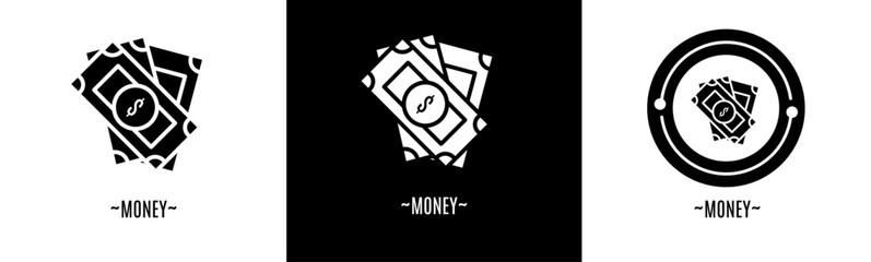 Money logo set. Collection of black and white logos. Stock vector.