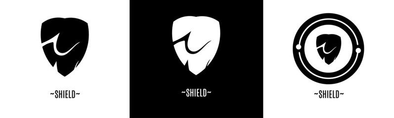 Shield logo set. Collection of black and white logos. Stock vector.