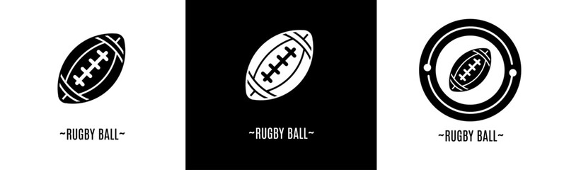 Rugby ball logo set. Collection of  logos. Stock vector.