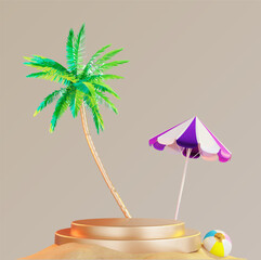 summer beach sand 3d render palm ball
