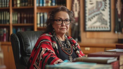 A studious woman sits in her cozy library, surrounded by bookshelves and lost in a world of knowledge, her glasses perched upon her face as she delves into the pages of a book