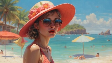woman on the beach with a cocktail