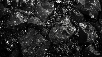 The texture of black coal crushed into stones - obrazy, fototapety, plakaty