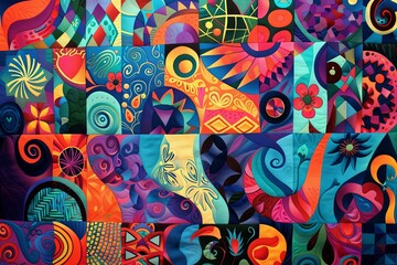 Naklejka premium Illustration of a colorfull themed quilt pattern, background.