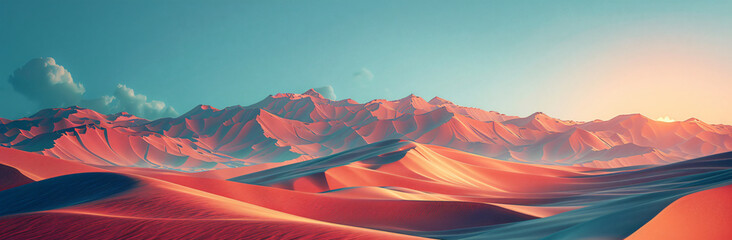 a desert with waves in a blue sky, in the style of futuristic digital art, beige, light pink and...