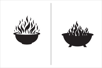 Barbecue grill Silhouette vector icon design and Grill bbq vector icon set illustration. BBQ silhouette vector on White background.