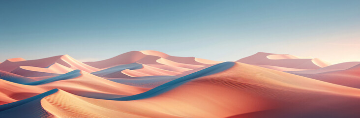 a desert with waves in a blue sky, in the style of futuristic digital art, beige, light pink and...