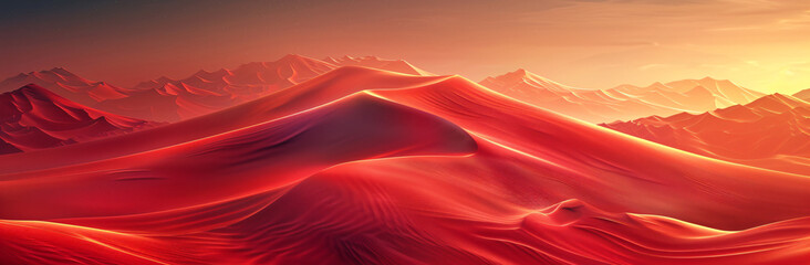 abstract landscape with waves on a red background - obrazy, fototapety, plakaty