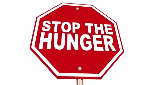 Stop the Hunger Sign Dont Be Hungry Food Diet Eat Less 3d Animation