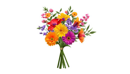bouquet of colorful flowers on transparent background 
