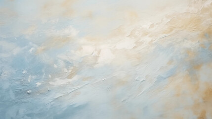 Large strokes of paint in pastel tones of blue, white, beige on a textured grunge background.