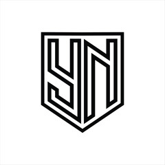 YN Letter Logo monogram shield geometric line inside shield isolated style design