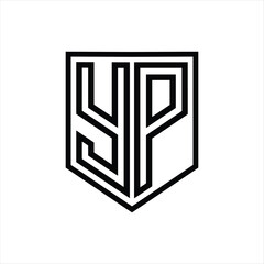 YP Letter Logo monogram shield geometric line inside shield isolated style design