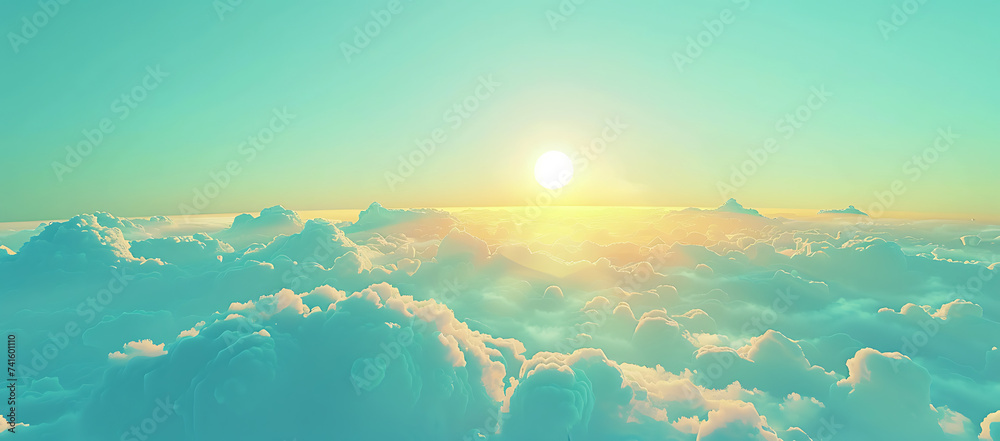 Wall mural sunrise in the clouds above sea level with sun behind