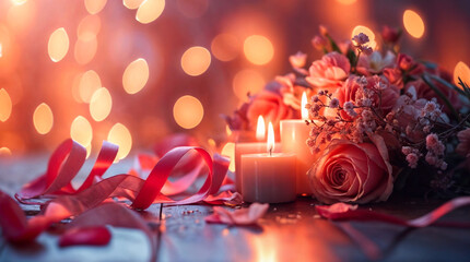 background with candles and roses