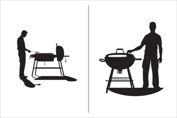 Barbecue grill Silhouette vector icon design and Grill bbq vector icon set illustration. BBQ silhouette vector on White background.