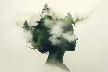 A woman's silhouette with smoke forming her hair and face in a stylish abstract vector illustration