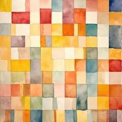 An abstract painting showcasing a variety of colorful squares arranged in a visually appealing pattern. Each square differs in hue, creating a vibrant and dynamic composition.