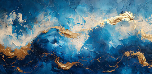 blue gradient abstract paint, in the style of fluid landscapes, atmospheric clouds, dark sky-blue and light beige, marble, mysterious landscapes, poured