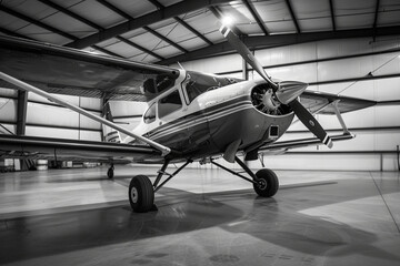 Vintage twin engine airplane in black and white