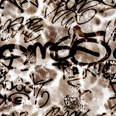 Seamless animal print with graffiti pattern, leopard and snake texture, colorful graffiti pattern.