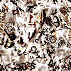 Seamless animal print with graffiti pattern, leopard and snake texture, colorful graffiti pattern.